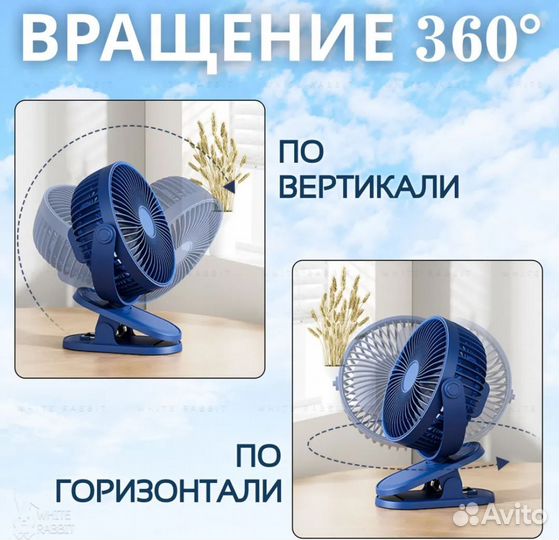 Вентилятор на прищепке настольный с подставкой