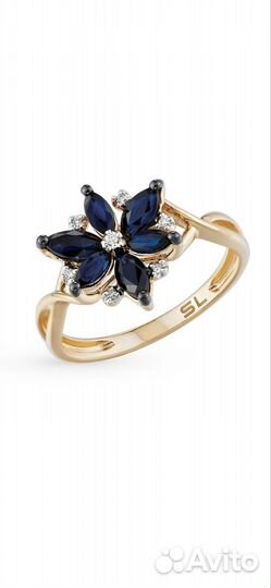 Новое золотое кольцо с сапфирами и бриллиантами