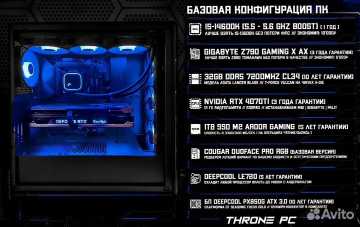 Игровой пк RTX 4070Ti/ 14600K/ 32гб DDR5 7200 MHz