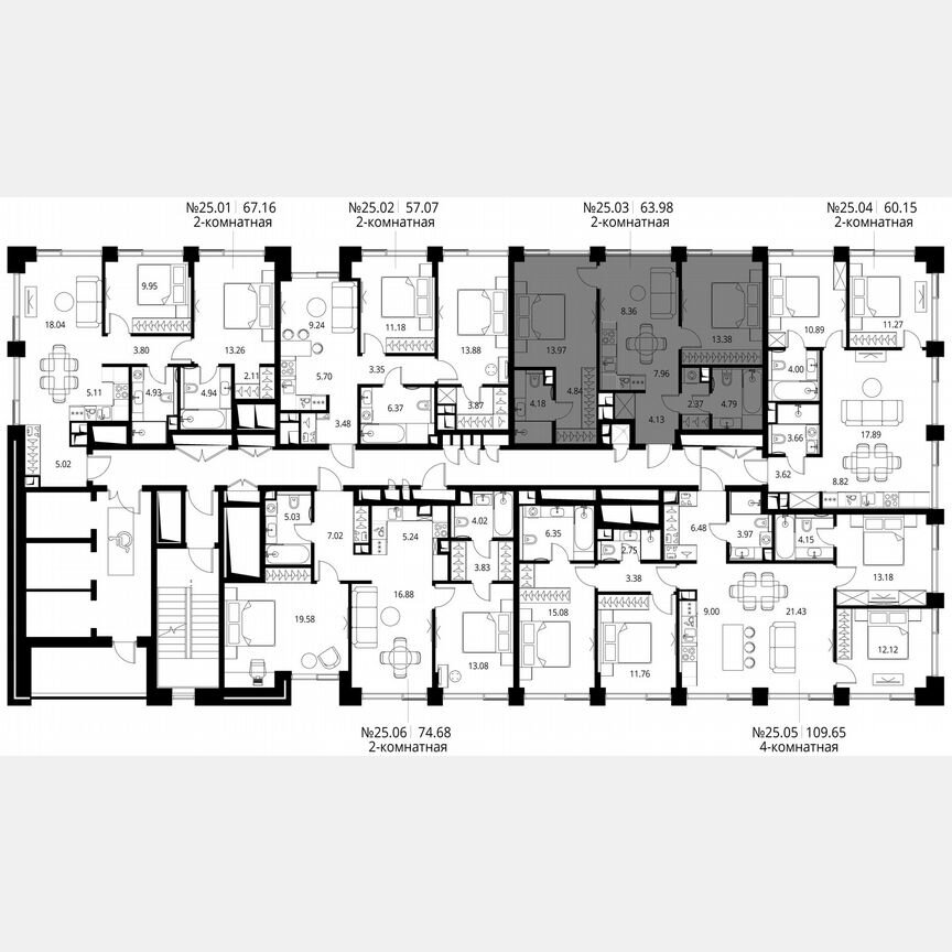 2-к. квартира, 64 м², 25/27 эт.