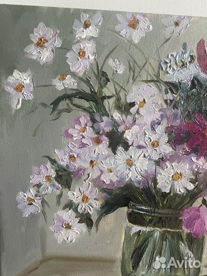 Картина маслом/ астры и космеи/ 30*30