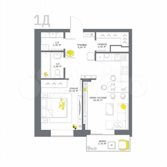 1-к. квартира, 51,7 м², 16/25 эт.