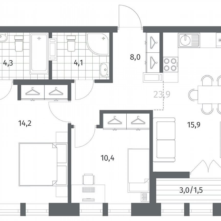 2-к. квартира, 58,4 м², 3/12 эт.