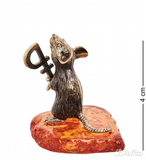 Фигурка Мышь с ложкой Рубль (латунь, янтарь) A2101991