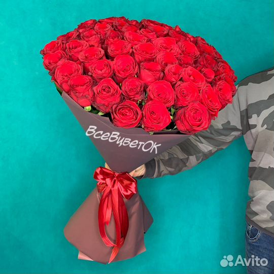 Букет красных роз 60, 70, 80 см Москва