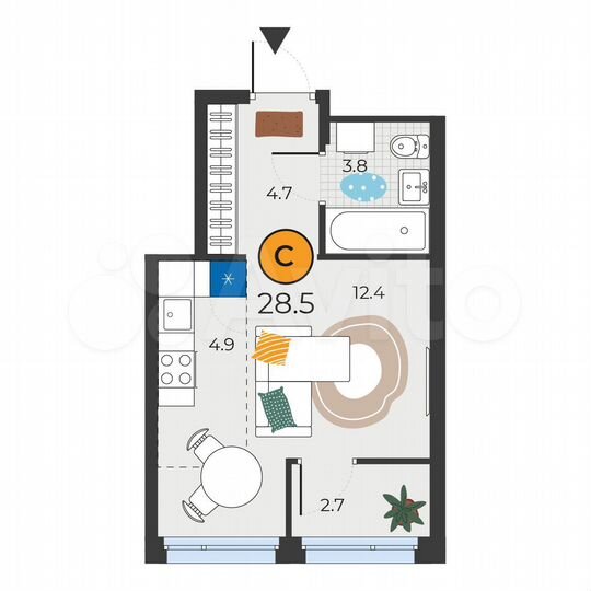 Квартира-студия, 28,5 м², 6/19 эт.