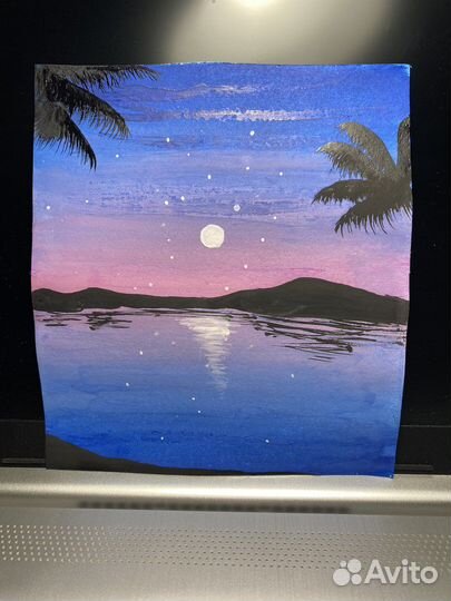 Картина небо, море, пальмы