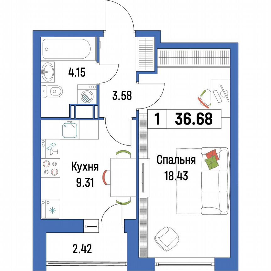 1-к. квартира, 36,7 м², 12/16 эт.