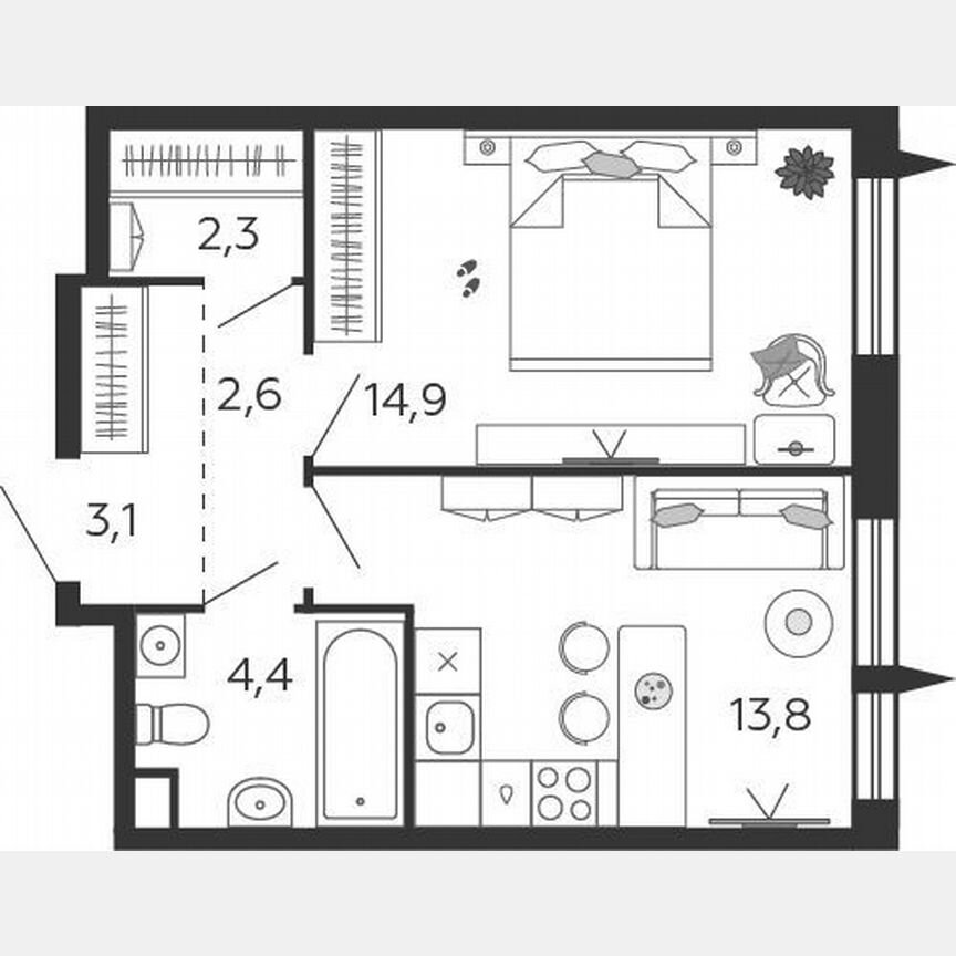 1-к. квартира, 41,1 м², 17/17 эт.
