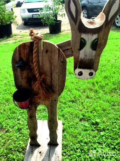 Ящик деревянный для цветов, фигуры садовые