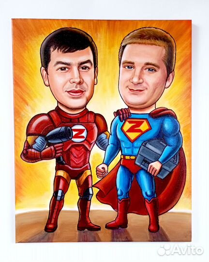 Шарж на холсте. Ручная работа