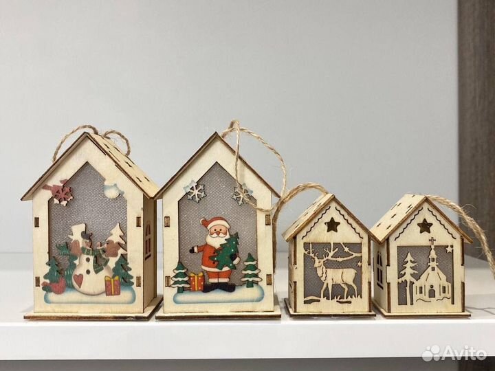 Домик деревянный новогодний набором