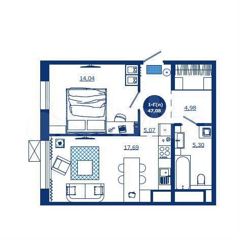 1-к. квартира, 47,1 м², 9/17 эт.