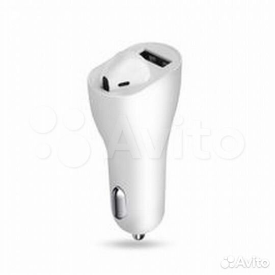 Зарядка+наушник в машину Белая
