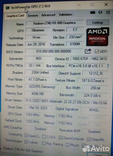 AMD Radeon RX 480 gaming X 4GB OC