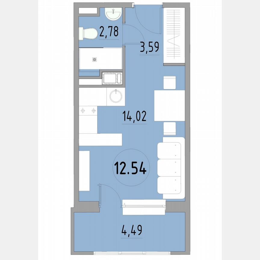 1-к. апартаменты, 25,1 м², 12/13 эт.