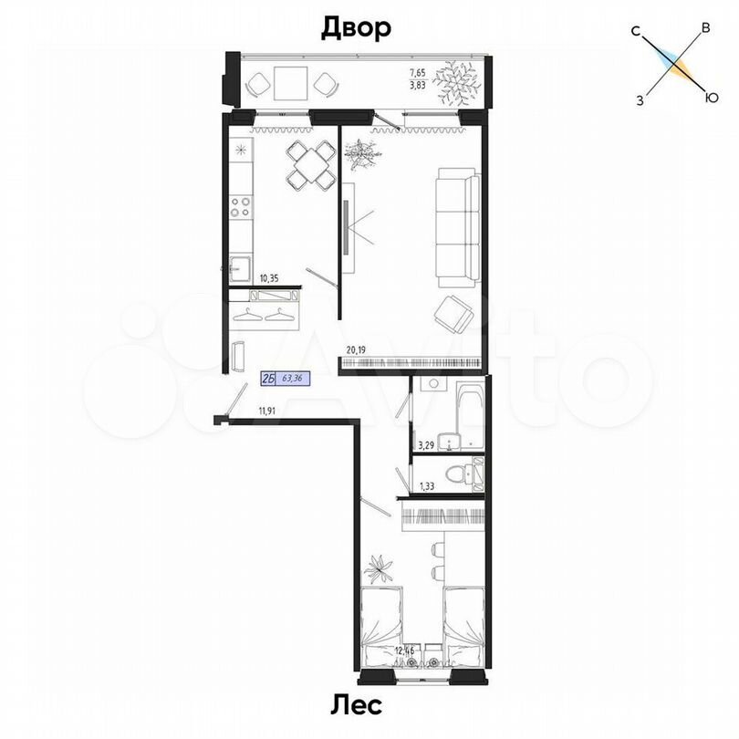 2-к. квартира, 63,4 м², 12/17 эт.