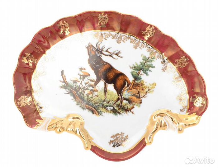 Бульонница с двумя ручками. Охота красная. Чехия