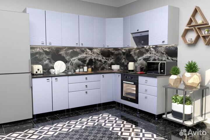 Кухня модульная Узор белый глянец угловая 2,4*1,9