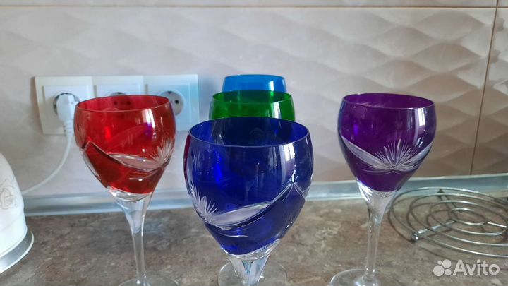 Хрустальные бокалы цветные Германия, винтаж