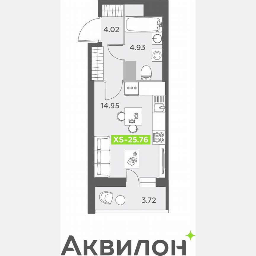 Квартира-студия, 25,8 м², 12/12 эт.