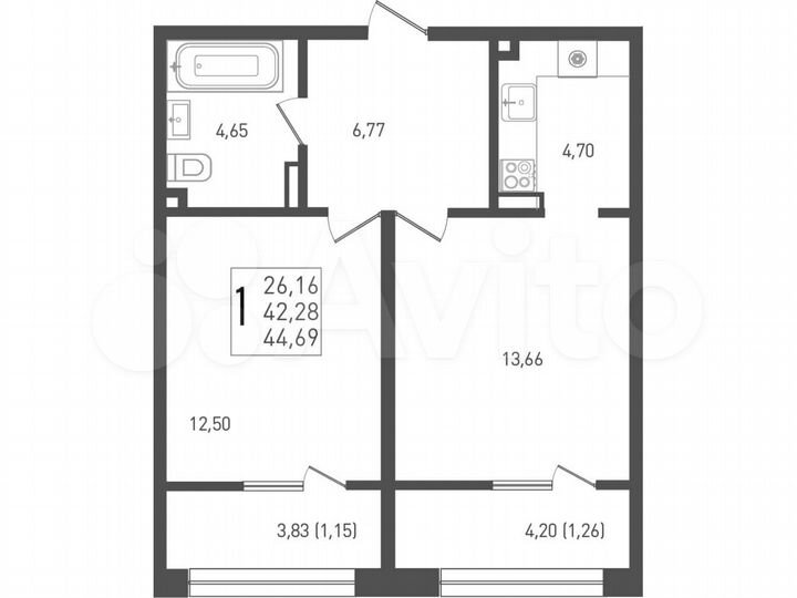 1-к. квартира, 44,7 м², 9/9 эт.