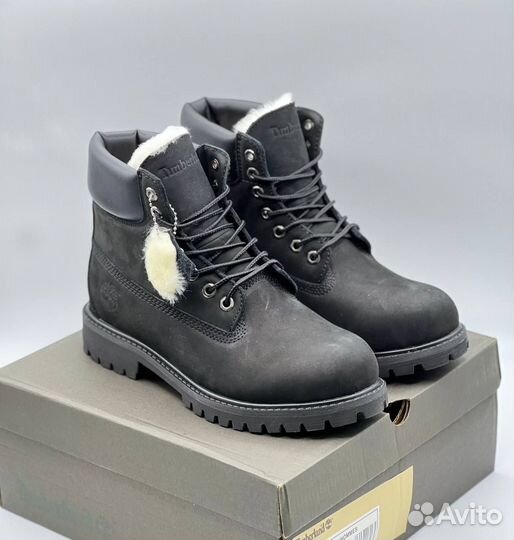 Теплые ботинки Timberland Черные с мехом