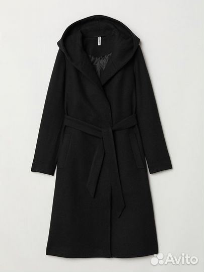 Пальто с капюшоном черное H&M