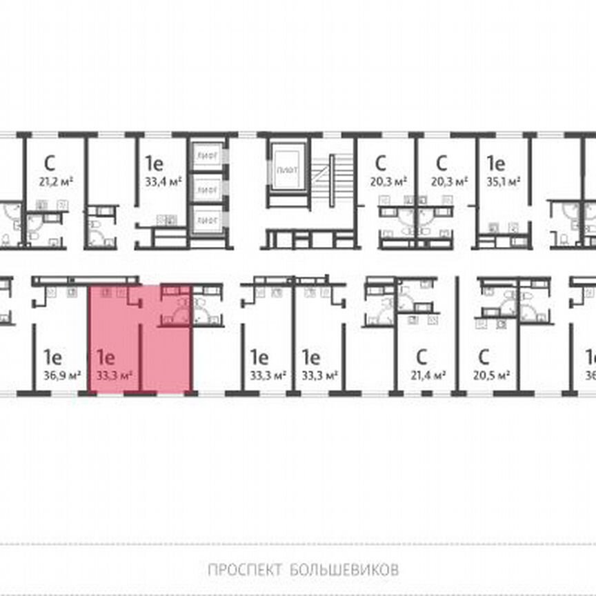 1-к. квартира, 33,3 м², 12/25 эт.