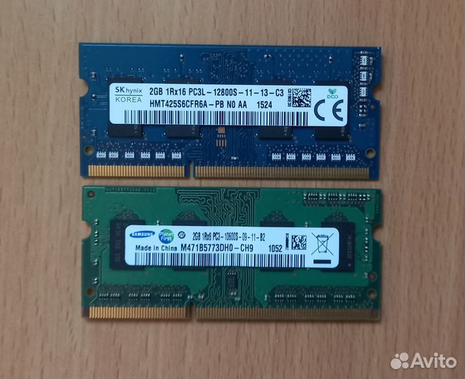 2 планки озу SO-dimm DDR PC3 2 Gb Hynix и Samsung