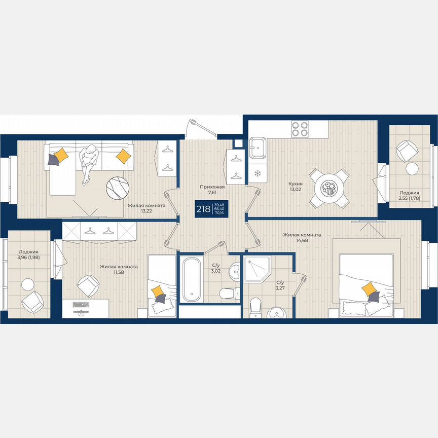 3-к. квартира, 70,2 м², 4/12 эт.