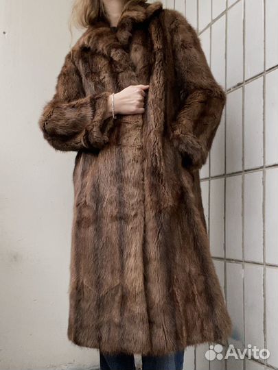 Шуба винтажная из меха куницы длинная