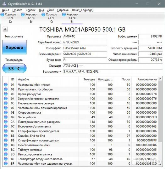 Жесткий диск 2.5 Toshiba 500 Гб MQ01ABF050