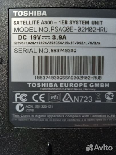 Ноутбук toshiba satellite a300-1EB