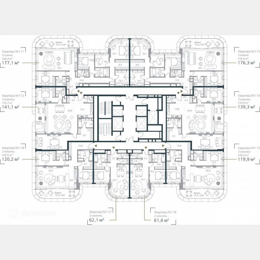 4-к. квартира, 166,4 м², 11/19 эт.