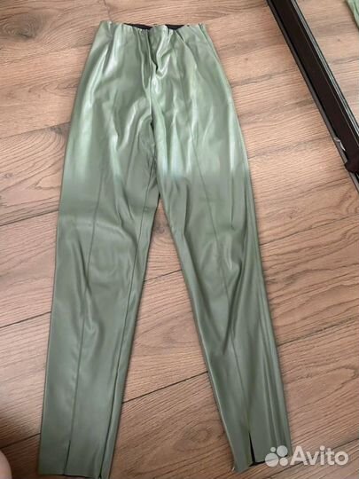 Кожаные брюки хаки