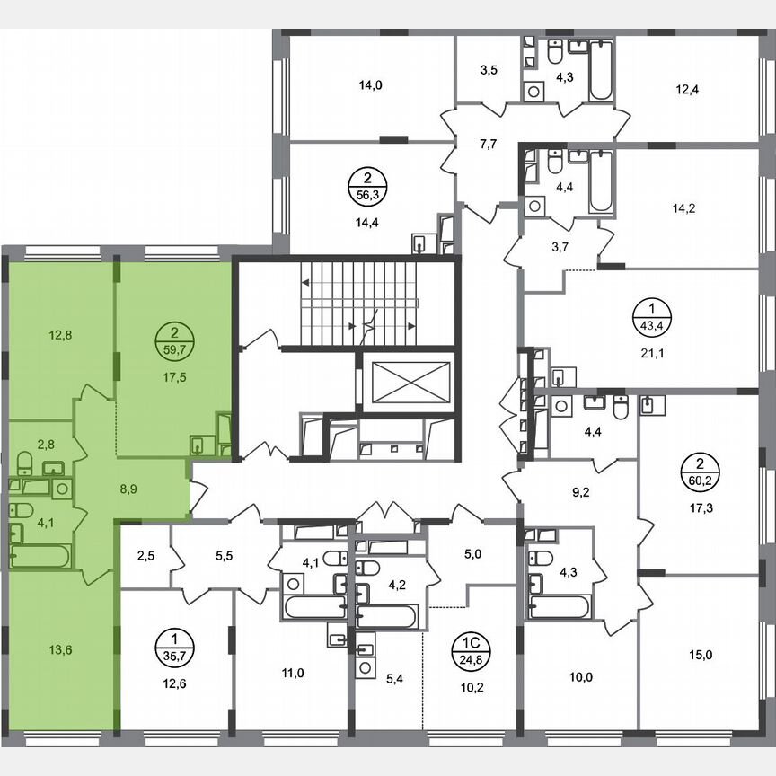 2-к. квартира, 59,7 м², 6/17 эт.