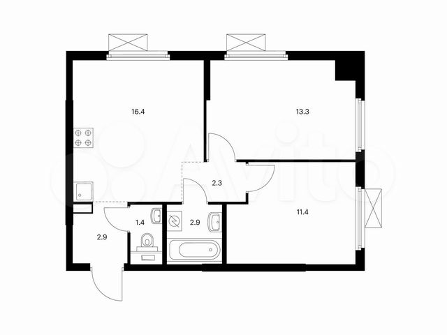 2-к. квартира, 50,6 м², 9/9 эт.