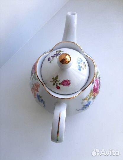 Чайник винтаж Мейсенский букет фарфор ГДР