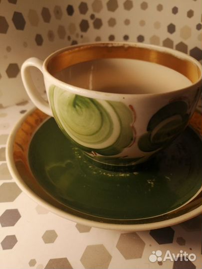 Чашка с блюдцем Красный фарфорист Зелёный сад