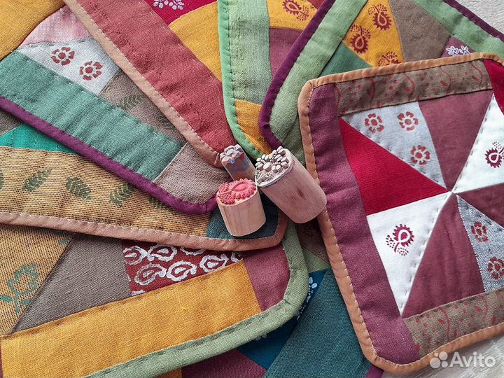 Прихватки лоскутные, лен