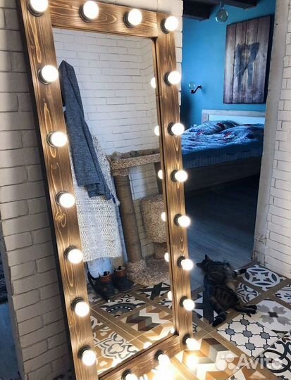 Зеркало гримерное с лампами дерево 160*70 см