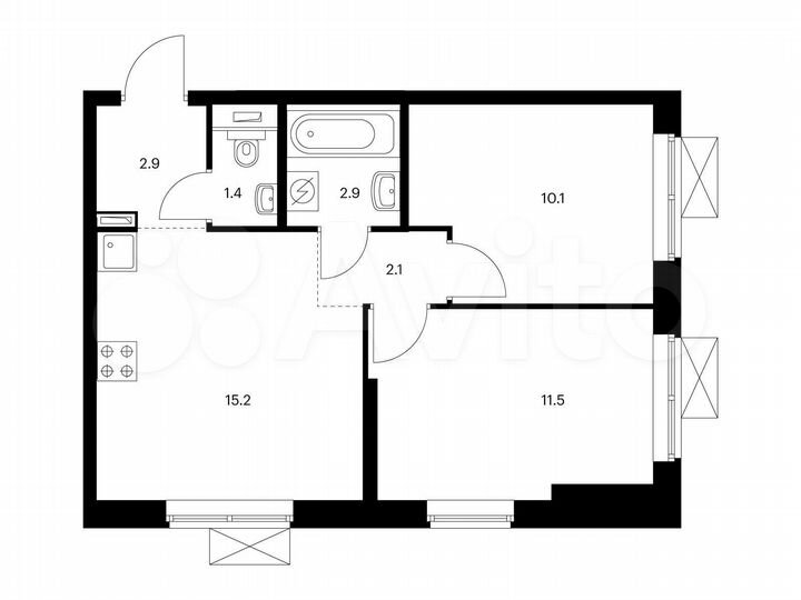 2-к. квартира, 46,1 м², 19/25 эт.