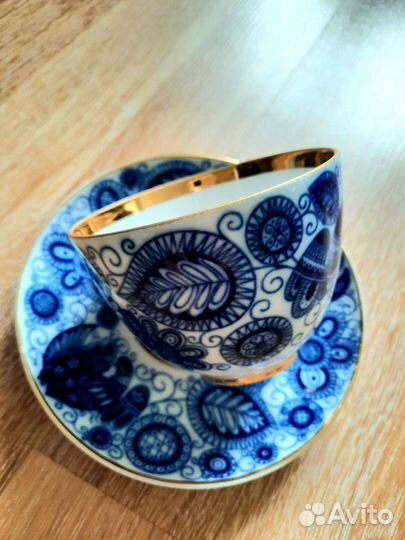 Чайная пара Жар-птица лфз кобальт позолота