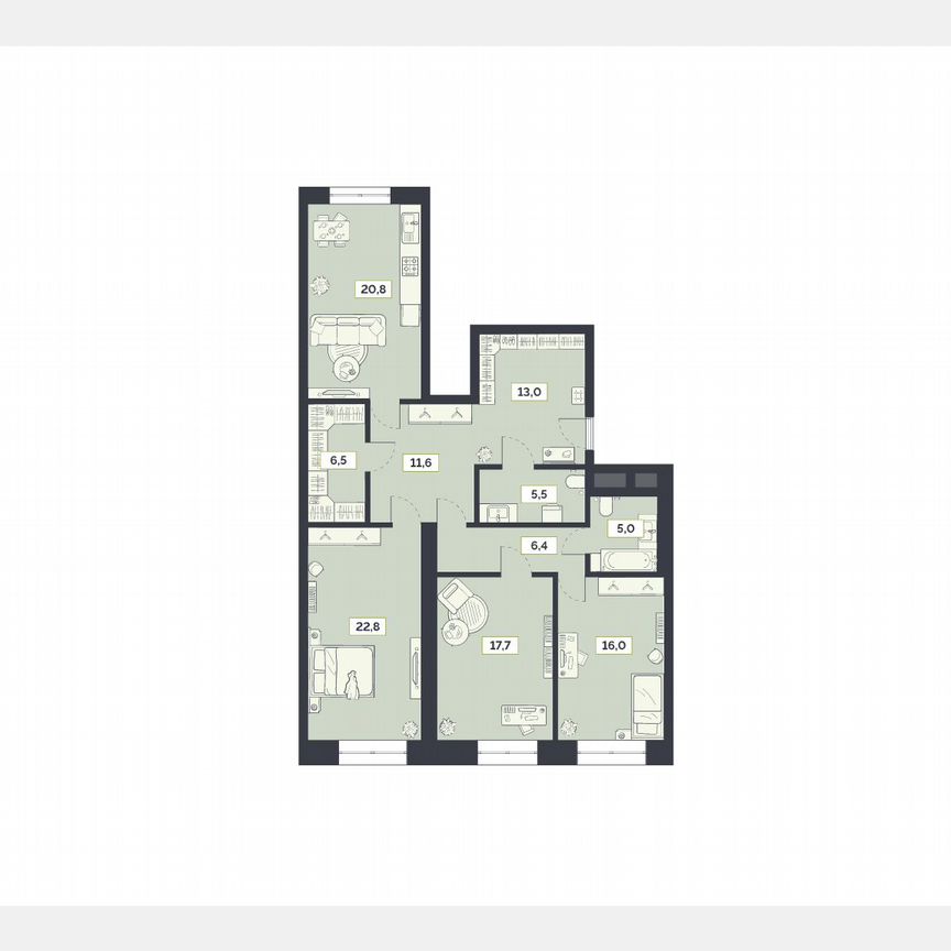 3-к. квартира, 125,3 м², 20/27 эт.