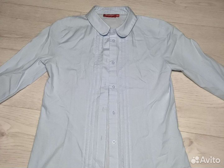 Рубашки на девочку.Ост.голуб. и бел.с кор.рукавом