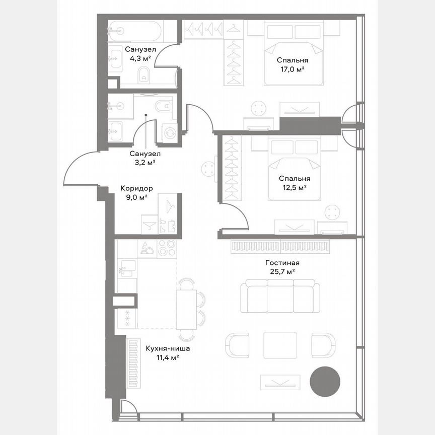 2-к. квартира, 83,1 м², 3/36 эт.