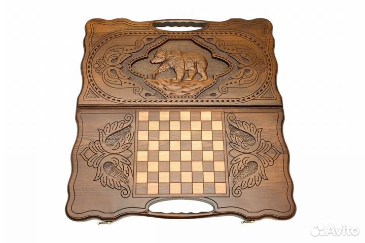 Нарды и шашки резные Непобедимый медведь 61 х 64 см бук Армения 62726