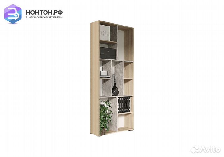 Стеллаж Неаполь-1 бетон светлый / дуб сонома