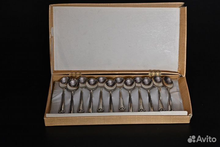 Винтажные посеребренные чайные ложечки в коробке